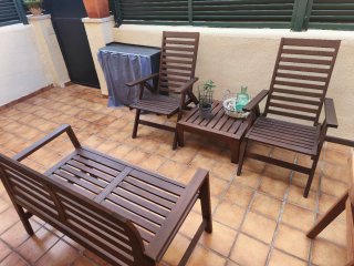 Conjunto jardín: banco, 2 sillones y mesa