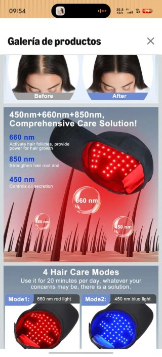 Gorra LED Esycen Cuidado Cabello 4 Modos