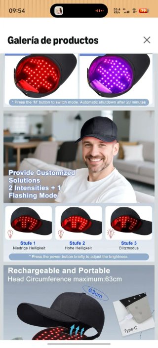Gorra LED Esycen Cuidado Cabello 4 Modos