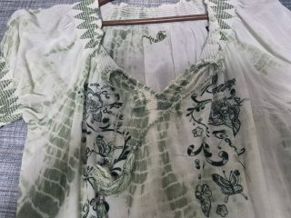 Blusa Desigual Boho Túnica XL Verde y Blanca