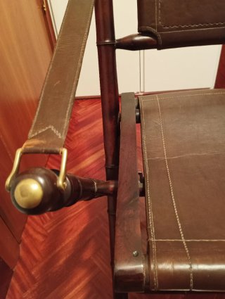 Silla Plegable Vintage Piel y Madera