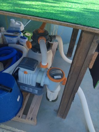 Piscina ovalada tubular imitación  madera