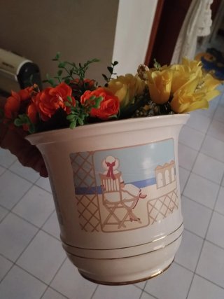 Vaso ceramica vintage con fiori