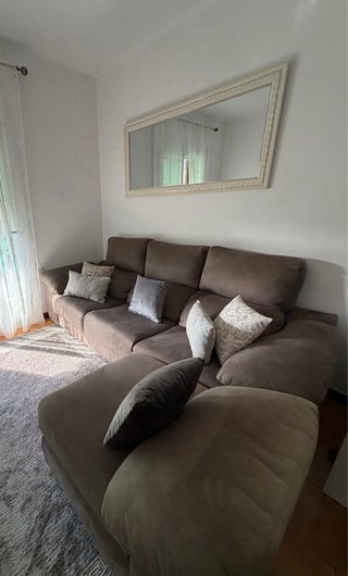 Sofá modular 4 plazas tela marró y gris 260 x170