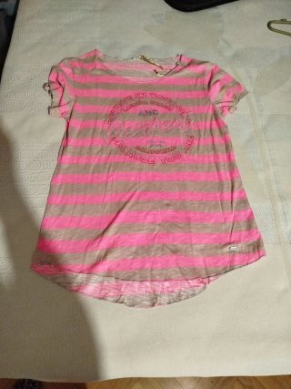 Camiseta de rayas rosa y marrón talla M