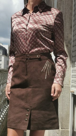 Camisa vintage cuadros beige y marrón