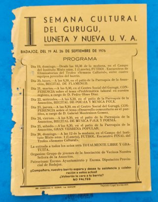 Antiguo folleto Luneta Gurugu Badajoz 1976