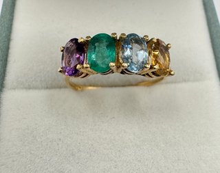 Anillo oro de 18 kt con esmeralda, citrino...