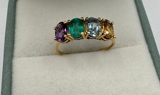 Anillo oro de 18 kt con esmeralda, citrino...