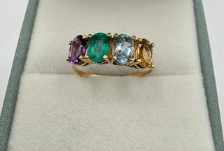 Anillo oro de 18 kt con esmeralda, citrino...