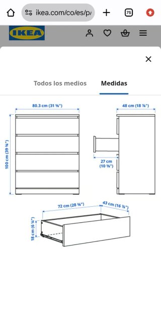 Cómoda MALM Ikea 4 cajones Blanca