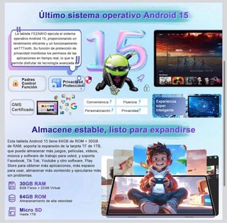 Tablet Android 15 con 10.1“ 30GB RAM + 64GB HDD