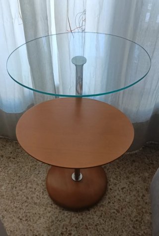 Mesita de diseño cristal y madera