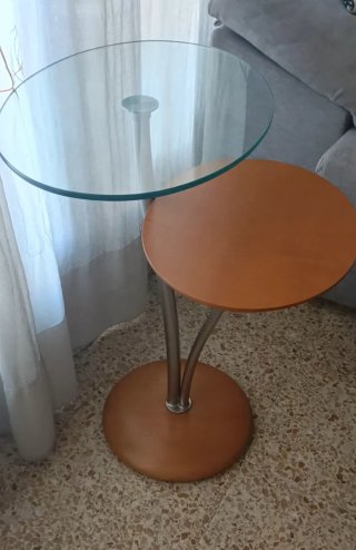 Mesita de diseño cristal y madera