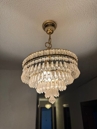 Pareja lámparas cristal lágrimas vintage doradas