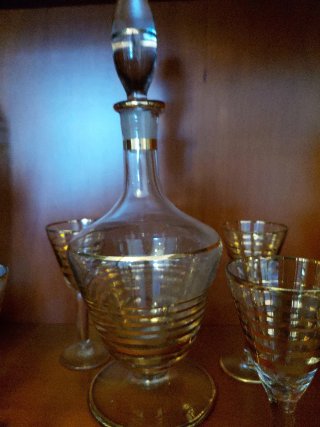 Juego Licor Vintage Cristal Dorado