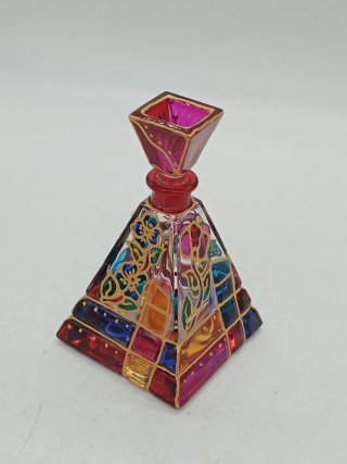 Bottiglia profumo piramidale vintage vetro dipinto