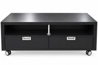 Mueble TV negro con ruedas y cajones