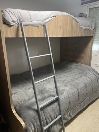 Litera madera 120cm + 90cm con escalera metal
