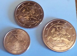 3 Monedas de Lituania 2015, 1, 2 y 5 cts euros,s/c