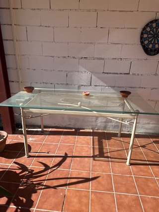 Mesa forja blanca y cristal templado