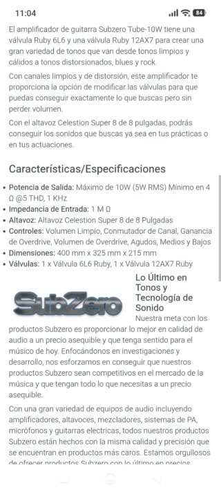 Amplificador Guitarra Válvulas SubZero