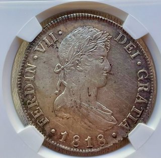 Moneda PLATA 8 Reales 1818 Guatemala Certif NGC