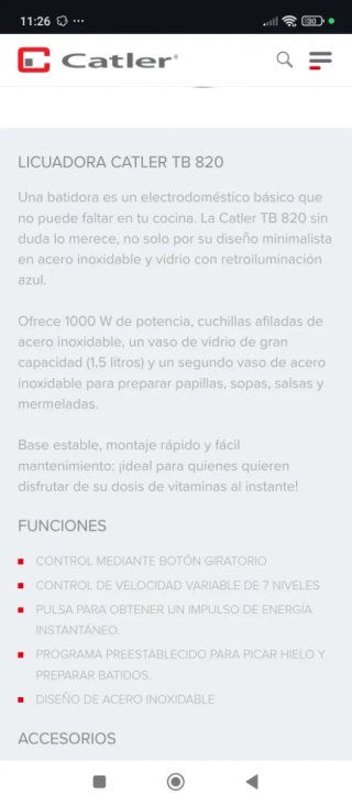 Licuadora Batidora Catler TB 820