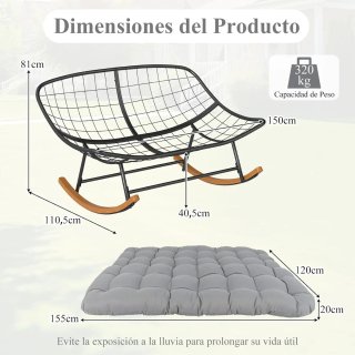 COSTWAY Silla Mecedora Doble Cojín Acolchado