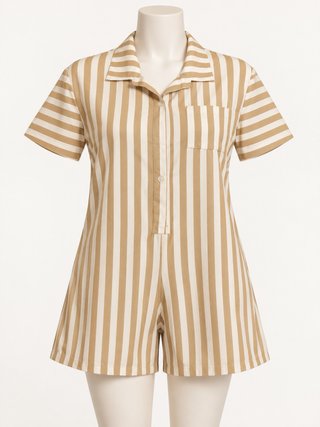 Mono corto a rayas beige y blanco
