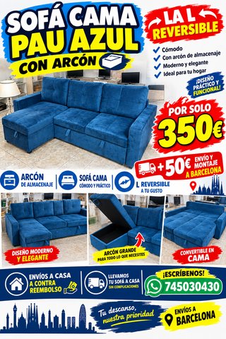 Sofá Cama Pau Azul con Arcón
