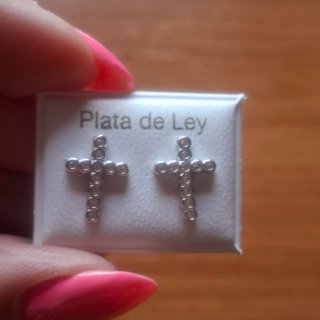 Pendientes Cruz Plata Rodiada y Circonitas
