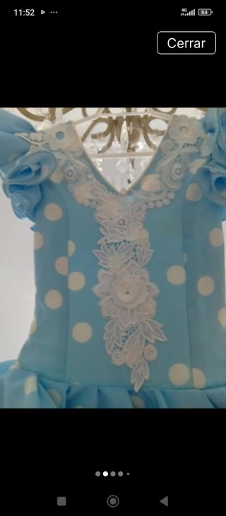 Vestido Flamenca Niña Corto Lunares Blanco Azul 7