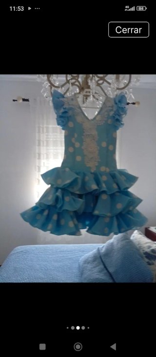 Vestido Flamenca Niña Corto Lunares Blanco Azul 7
