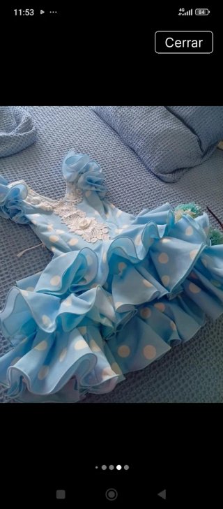 Vestido Flamenca Niña Corto Lunares Blanco Azul 7