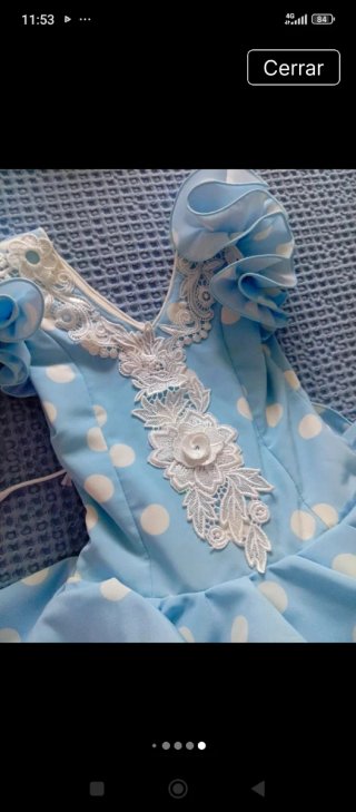 Vestido Flamenca Niña Corto Lunares Blanco Azul 7