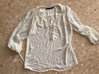 Blusa Zara Blanca Manga Larga Volantes