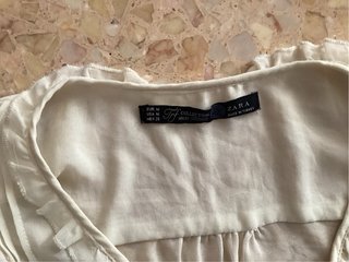 Blusa Zara Blanca Manga Larga Volantes