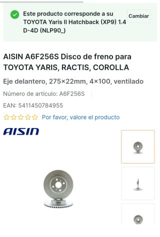 Juego 2 discos freno Aisin Toyota Yaris