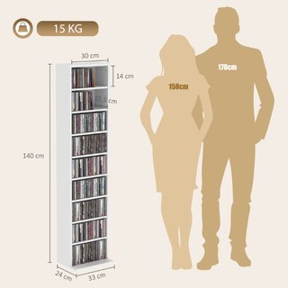 CD-/DVD-Regal, 9 Ebenen, schmales Standregal mit 6