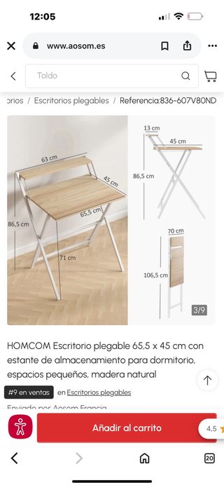 Escritorio plegable Aosom madera y metal