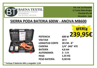 Sierra poda batería Anova MB600 600W