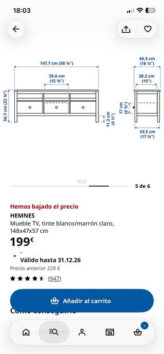 Mueble TV Ikea HEMNES