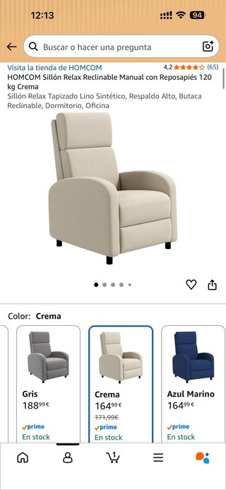 Sillón reclinable de descanso beige