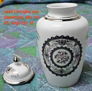Vaso Limoges con coperchio alto cm 25, largo cm 12