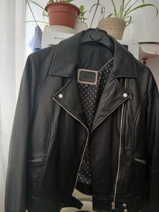 Cazadora Piel Negra Massimo Dutti Talla M