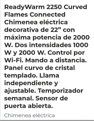Chimenea Eléctrica ReadyWarm 2250 Curved