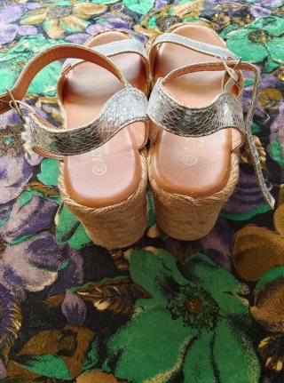 Sandalias cuña plateadas y doradas
