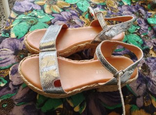 Sandalias cuña plateadas y doradas