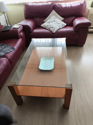 Mesa de centro madera y cristal 120x70x41